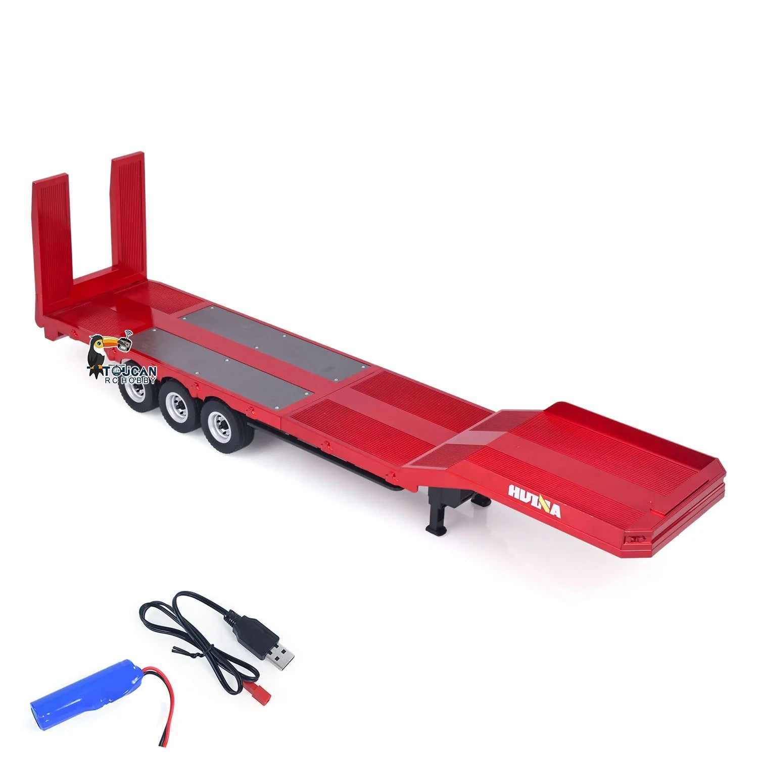 Lowboy Trailer Plataforma Roja para Camión RC HuiNa 1:14