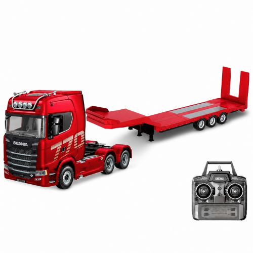 Lowboy Trailer Plataforma Roja para Camión RC HuiNa 1:14