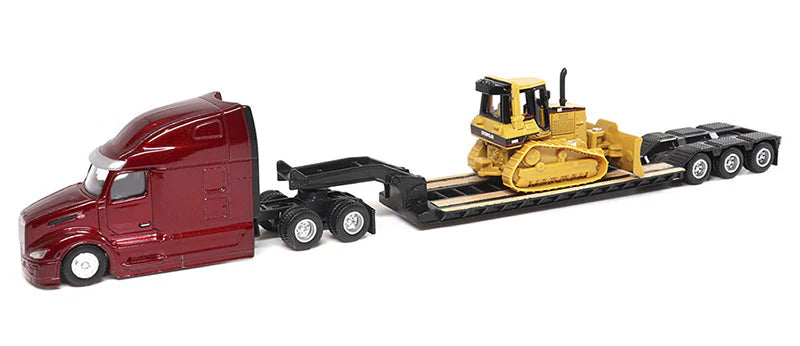 CAT Semi Tractor con Lowboy y Maquinaria 1:87 – Set de Construcción a Escala