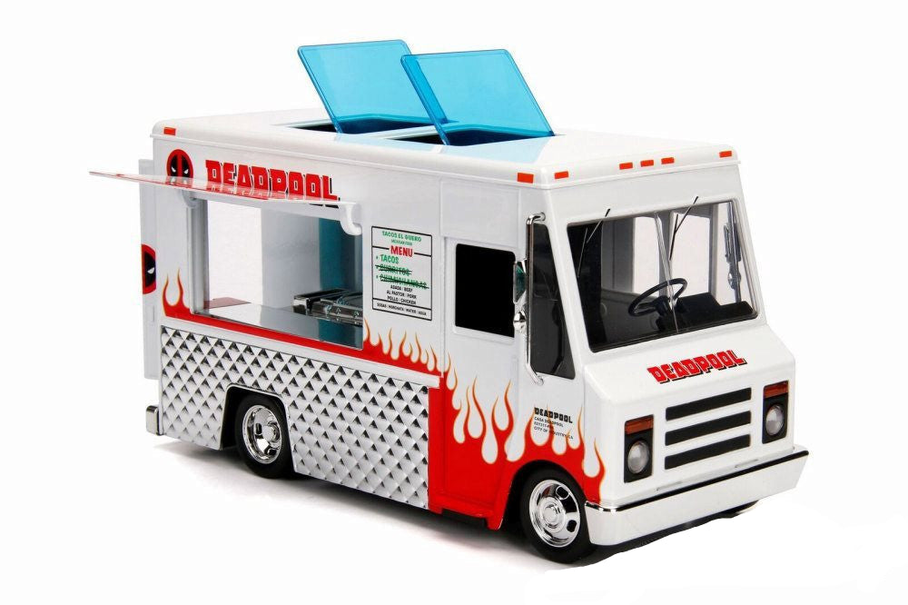 Model food truck with 'Deadpool' branding on a white background